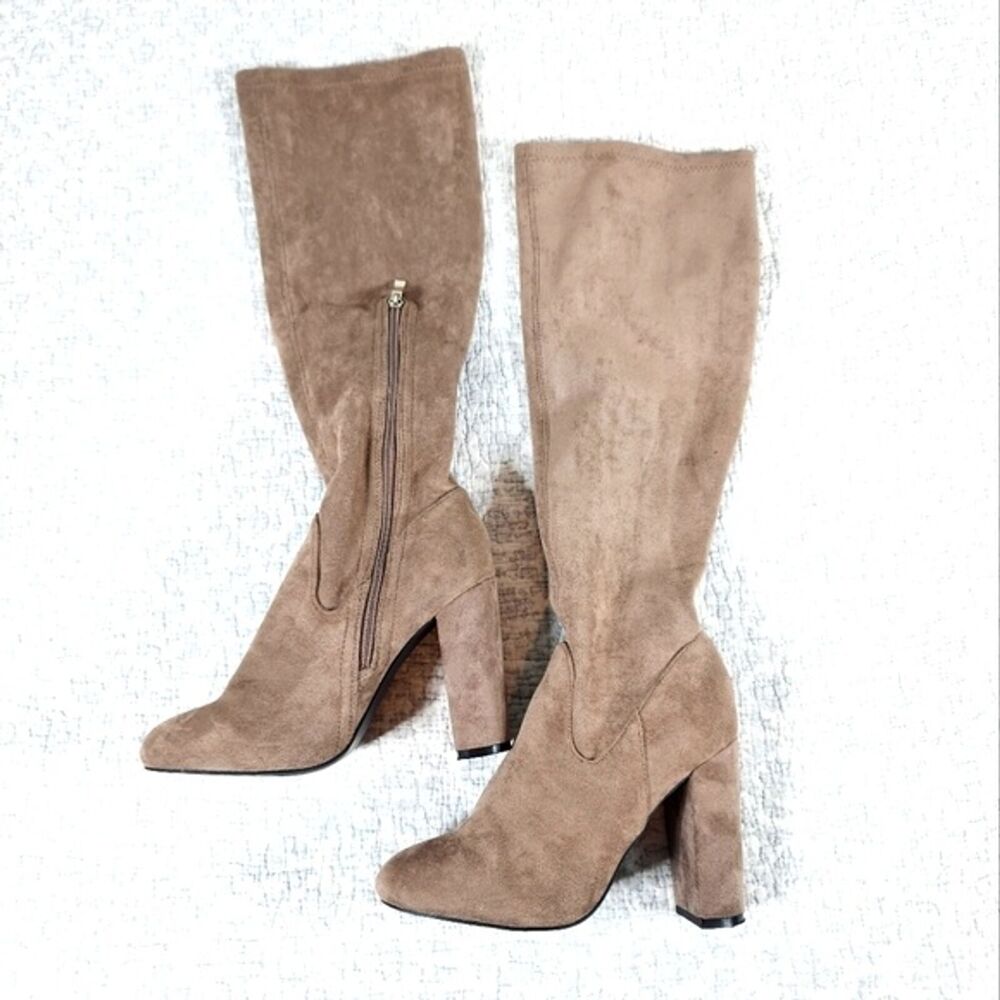 Tan Conbipel Suede Side Zip Heeled Boots Size 38